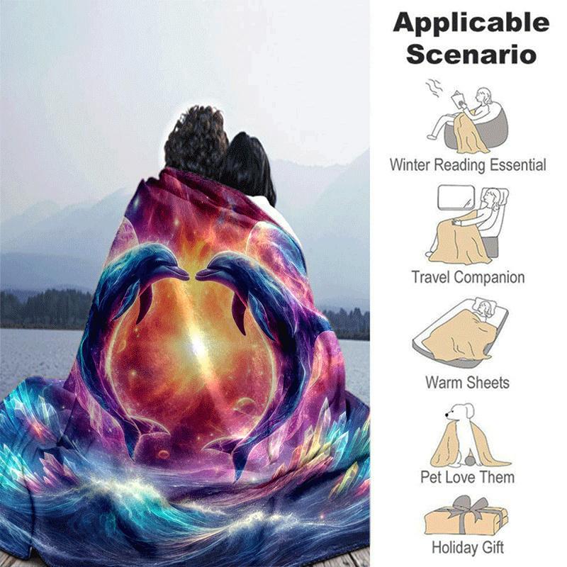 1pc Dolphin Printing Lightweight Flannel Blanket, Comfortable and Warm Blanket, for Camping Sofa Bed and Couch Office, in All Seasons