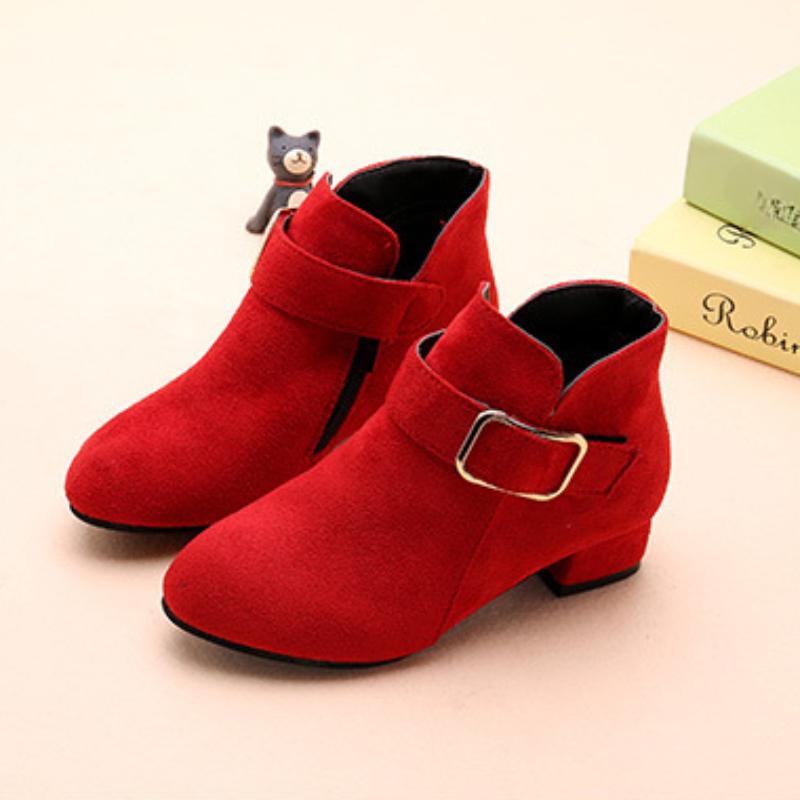 Girls' short boots, autumn and winter fashion, Korean version, high heels, princess boots, medium size, children's and girls' cotton shoes