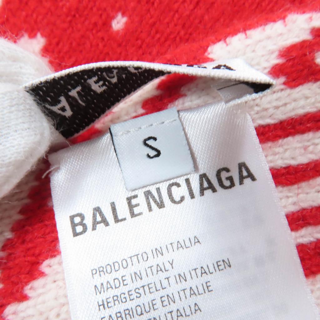 Great BALENCIAGA Scarf Large all-over logo shawl Red Ivory Virgin wool Women S 583121 Used