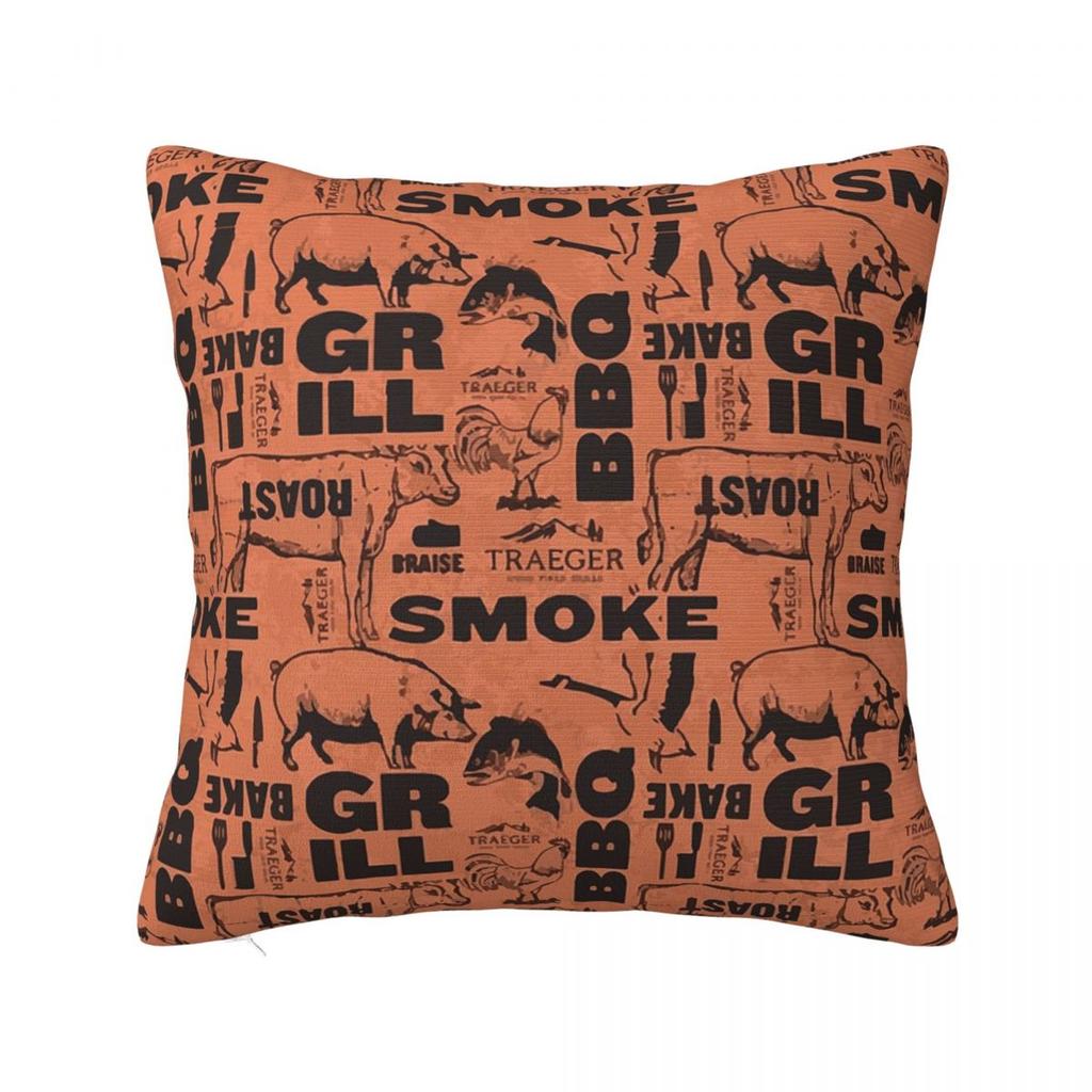Traeger BBQ Smoker Butcher Pattern Square Pillowcase Pillow Cover Cushion Zip Decorative Comfort Throw Pillow for Home Bedroom