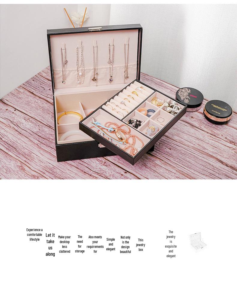 Double-Layer PU Leather Jewelry Box for Earrings, Rings, Necklaces, Bracelets, and Ornaments