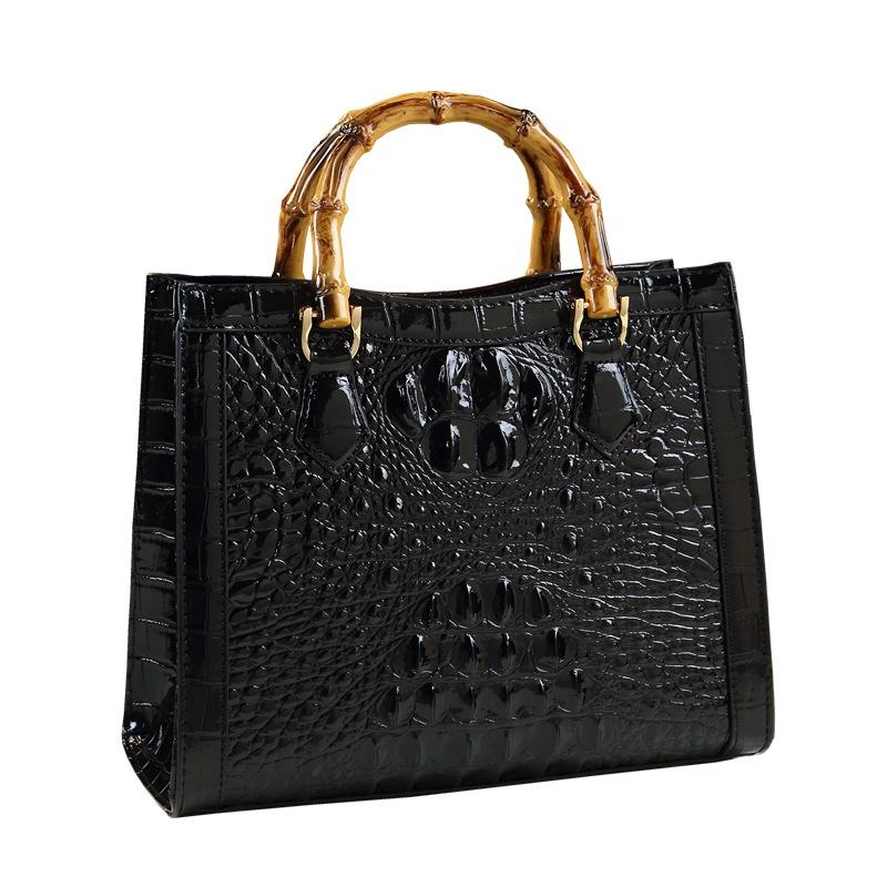 Crocodile Leather Tote Bag Portable Women'S Bag High Sense Middle-Aged Lady Crossbody