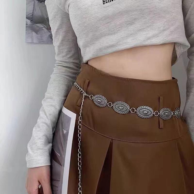 

Boho Vintage Metal Carving Waist Chain For Women Ethnic Style Retro Versatile Belly Body Chains Dress Sweater Waistband Jewelry