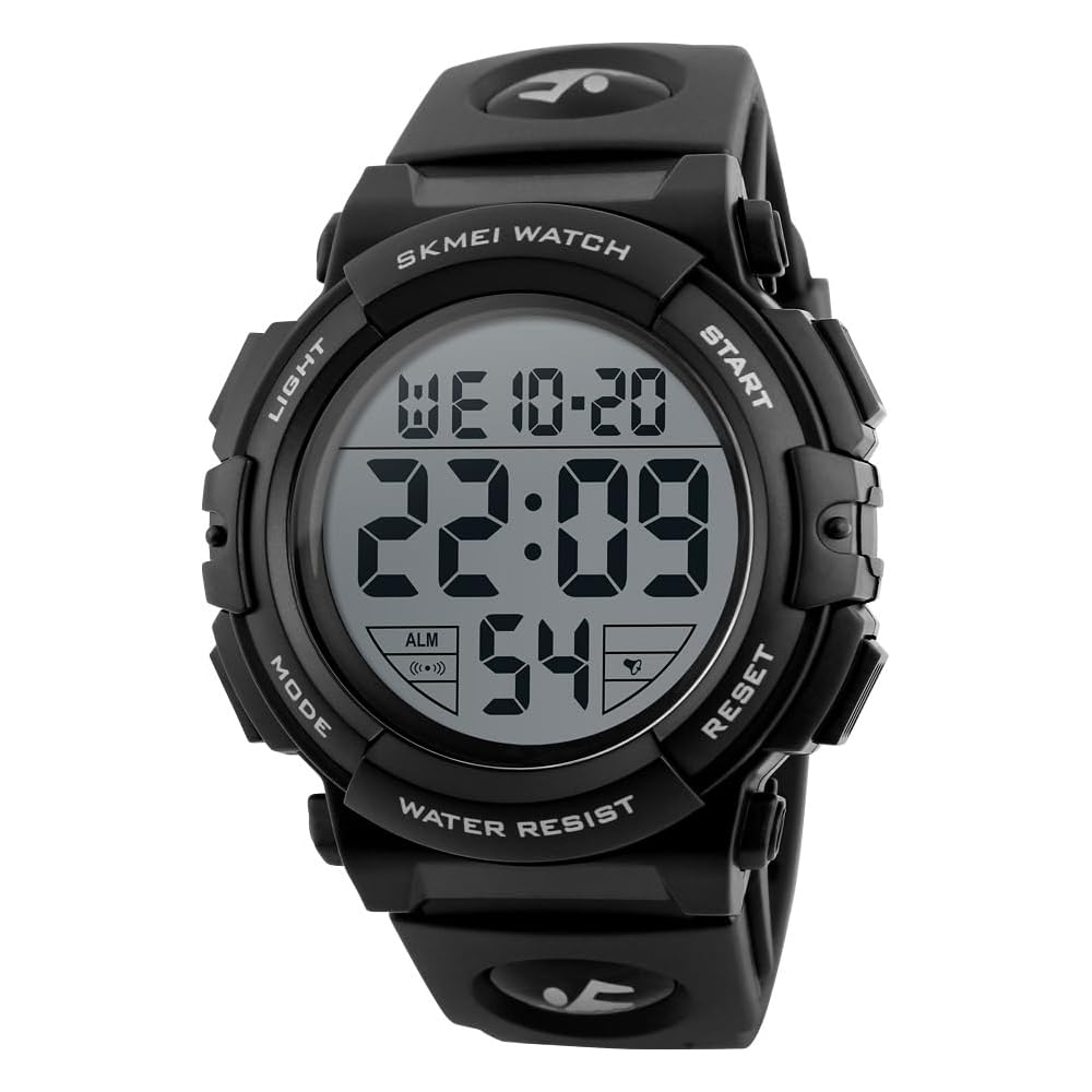 Datirzyx Digital Sports Watch Men s Large Display Waterproof Stopwatch Alarm Black