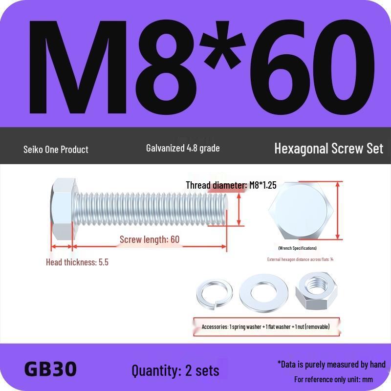 4.8 Grade Galvanized Hex Bolt and Nut Set M4-M30