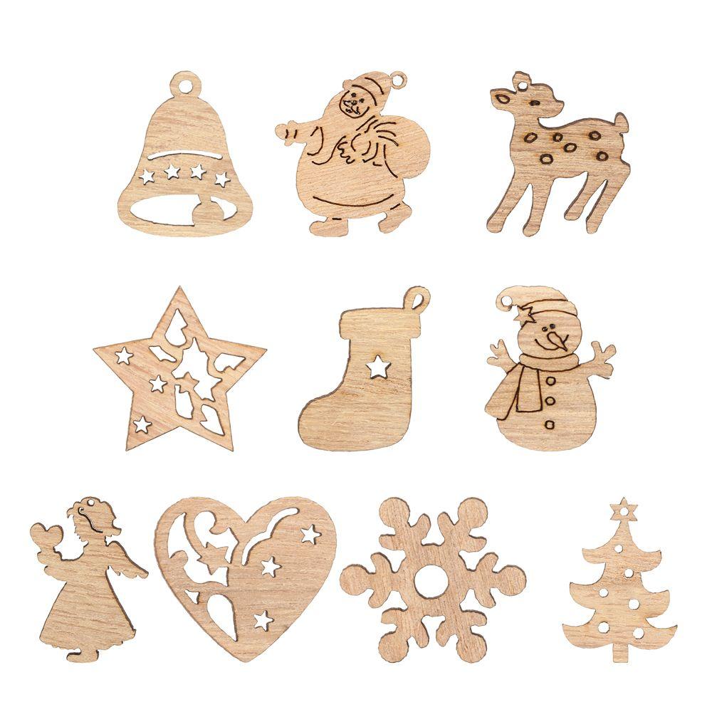 

Снежинка Подарочный Декор Рождественская вечеринка Украшения Мультфильм Деревянная щепа Рождественская елка Висячие украшения A