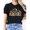 Spanish Alphabet Print Spring and Summer Casual T-Shirt Round Neck Short-Sleeved Sports T-Shirt Women'S Top