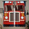 2pcs   Cartoon Fire Truck Curtains   2D Print Design   Black and Red Fighting Vehicle Draperies for Bedroom   Kitchen   and Living