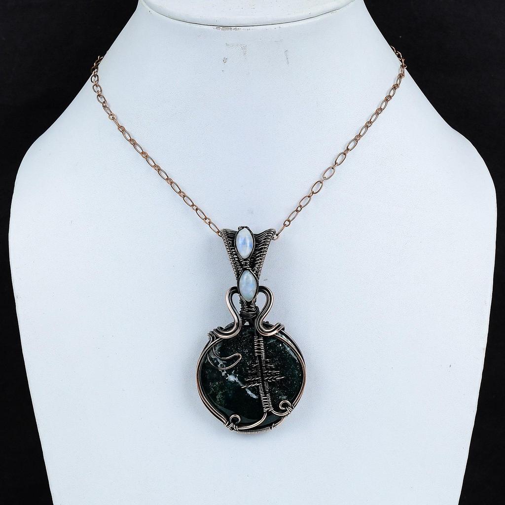 Bloodstone & Moonstone 999 Copper Wire Wrapped Pendant Handmade Gemstone Jewelry, Gifts For Wife Brand New Pendant