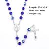 Dark Blue Glass Crystal Catholic Rosary Necklace Virgin Christ Cross Rosary Necklace