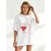 Oversize Women's Short-Sleeve T-Shirt with 3D Red Heart, Grid Pattern and "EVERYTHING'S NICE" Text Print