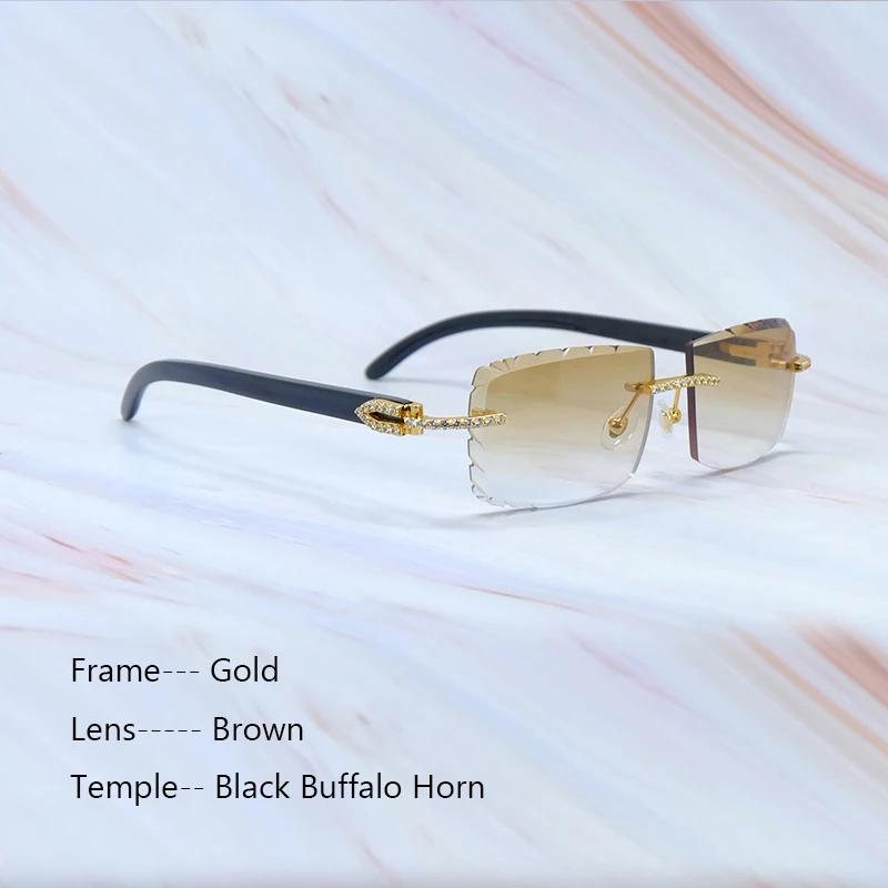 Buzlu Out Güneş Gözlükleri Elmas Kesim Şık Rhinestones Carter Siyah Manda Boynuzu Lüks Gözlük Vintage Güneş Gözlükleri Y2K Dekorasyon