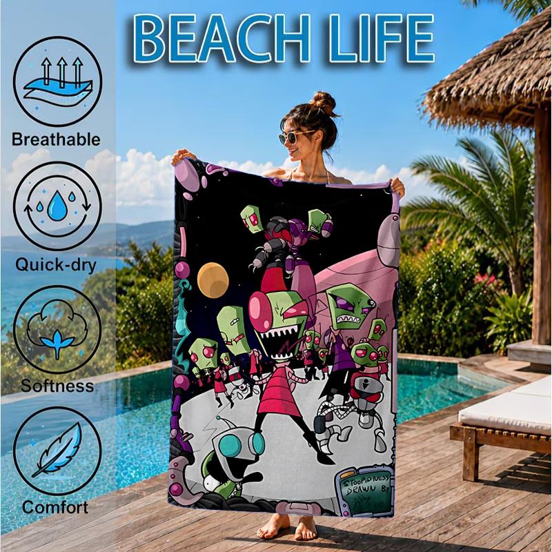 Alien Invasion Pattern Beach Towel, Microfiber Beach Towel, Perfect For Pool, Beach, Travel, Home Decor Beach Party Fan Gifts