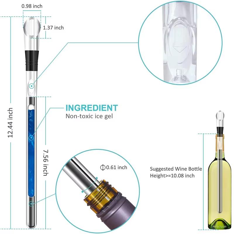 Wine Chiller 3 in 1 Stainless Steel Wine Bottle Cooler Stick Rapid Iceless Wine Chilling Rod with Aerator and Pourer YY014