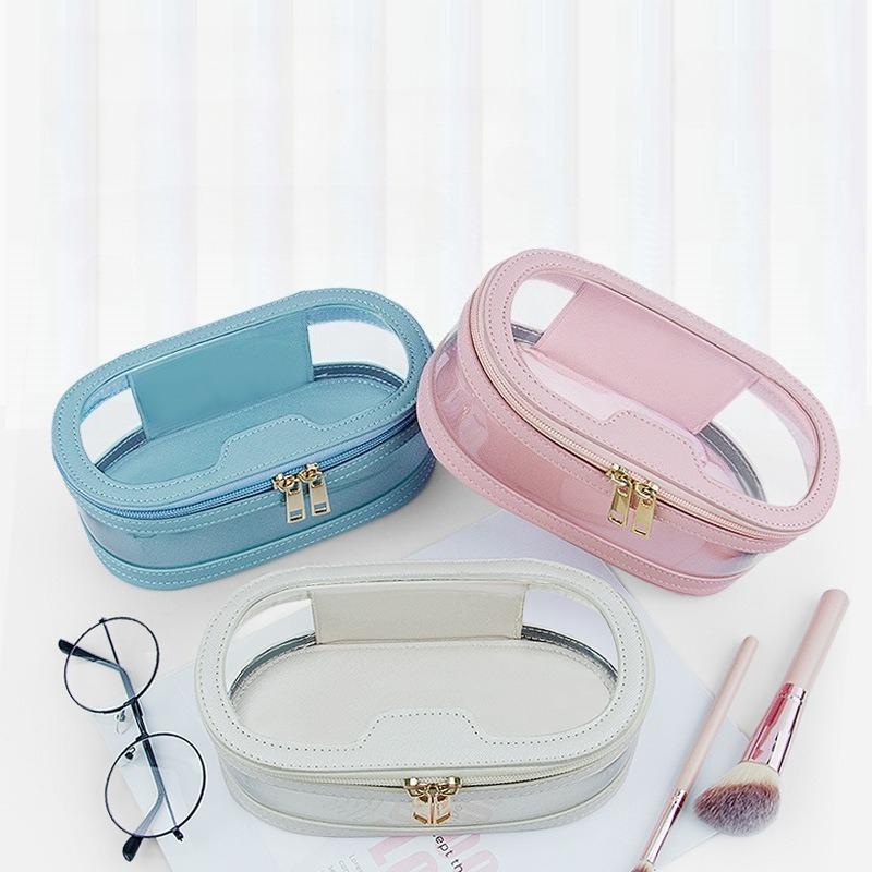 Makeup Bag Woman PU Leather Cosmetic Bags Large Capacity Transparent Washroom Bag Portable Travel Waterproof Mmakeup Box Storage Bag