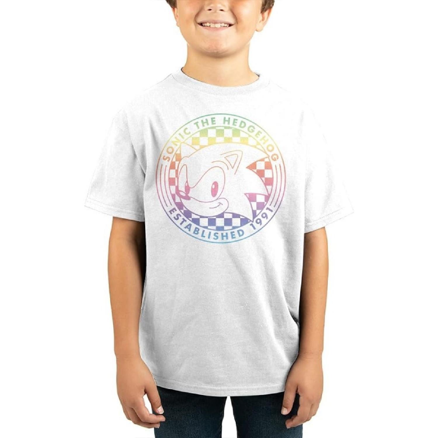 Sonic the Hedgehog Rainbow Logo Checkered Graphic Kids White T-Shirt XXXXXL белый