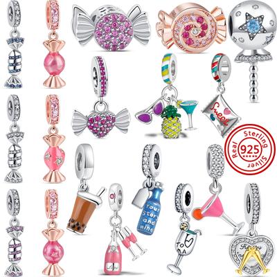 Nowe S925 Srebrne Słodkie Cukierki Murano Szkło Bubble Tea Napoje Wiszące Charm Koraliki Fit Oryginalna Bransoletka Kobiety Moda Biżuteria