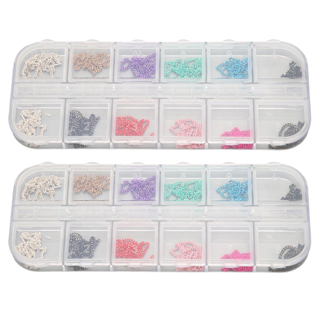 2 Boxes Art Nail Chains Metal Rhinestones Nail Chain Decorations for Nail Art Chains DIY Design 12