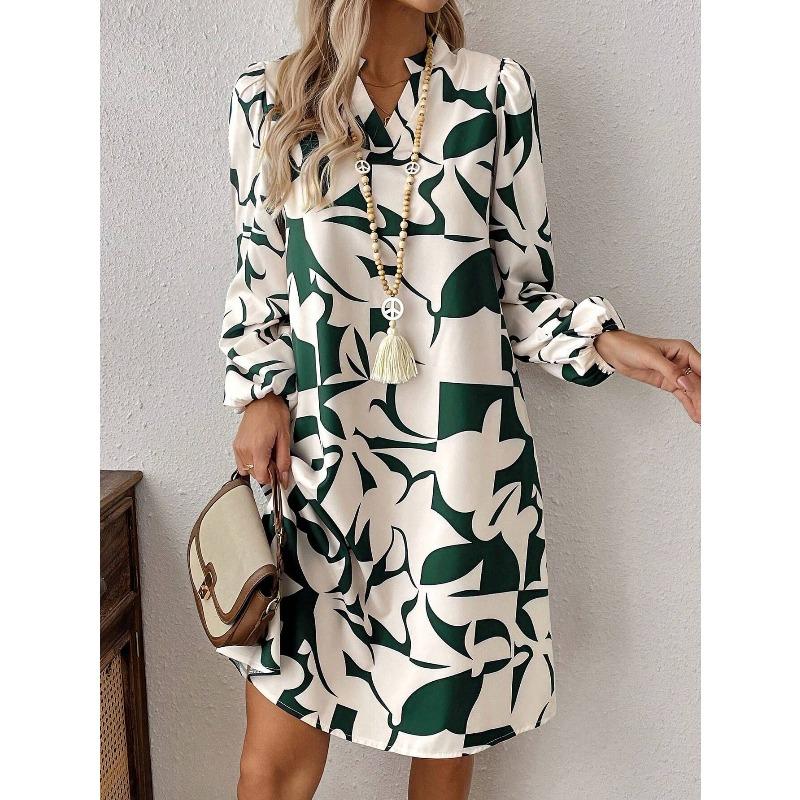 YYFS Women's Fashion Spring Fall Leopard Print Long Sleeve V-Neck Loose Waistlinet Casual Dresses