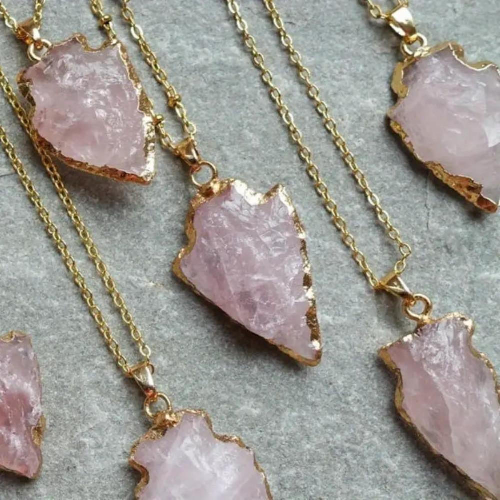 Crystal Pendant Necklace With Asymmetric Pink Quartz For Fashion Jewelry Enthusiasts