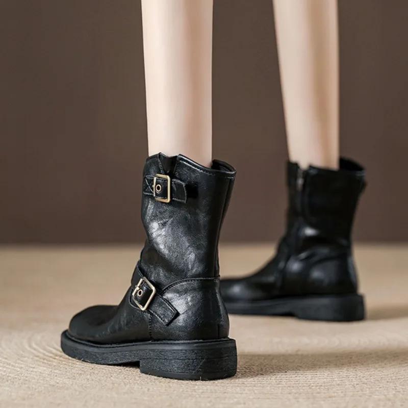 Fashion Retro Cowhide Western Cowboy Platform Boots for Women Designer Soft-soled Women's Shoes Fashion Non-slip Ankle Boots Female