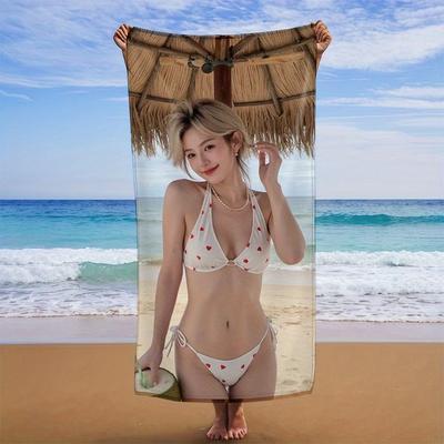 Bikini Beauty Print Beach Towel, Super Absorbent Microfiber, Multifunctional for Yoga Fitness Camping, Fashionable Summer Travel