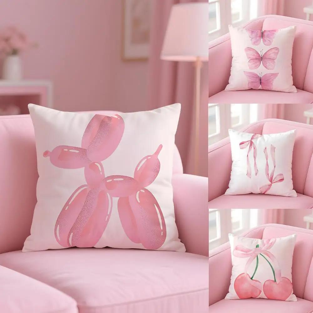 Bows Cherry Balloon Puppy Butterfly Cushion Cover Plush Fabric Soft Double-Sided Printed Sofa Warm Winter Home Gift Pillow Cover