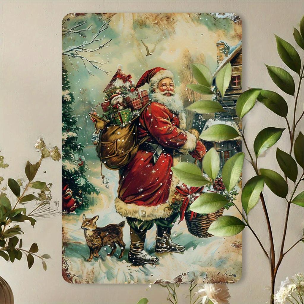 D Flat Vintage Santa Claus Metal Tin Sign Classic Iron Wall Art for Home Cafe Garage Decor x Inches