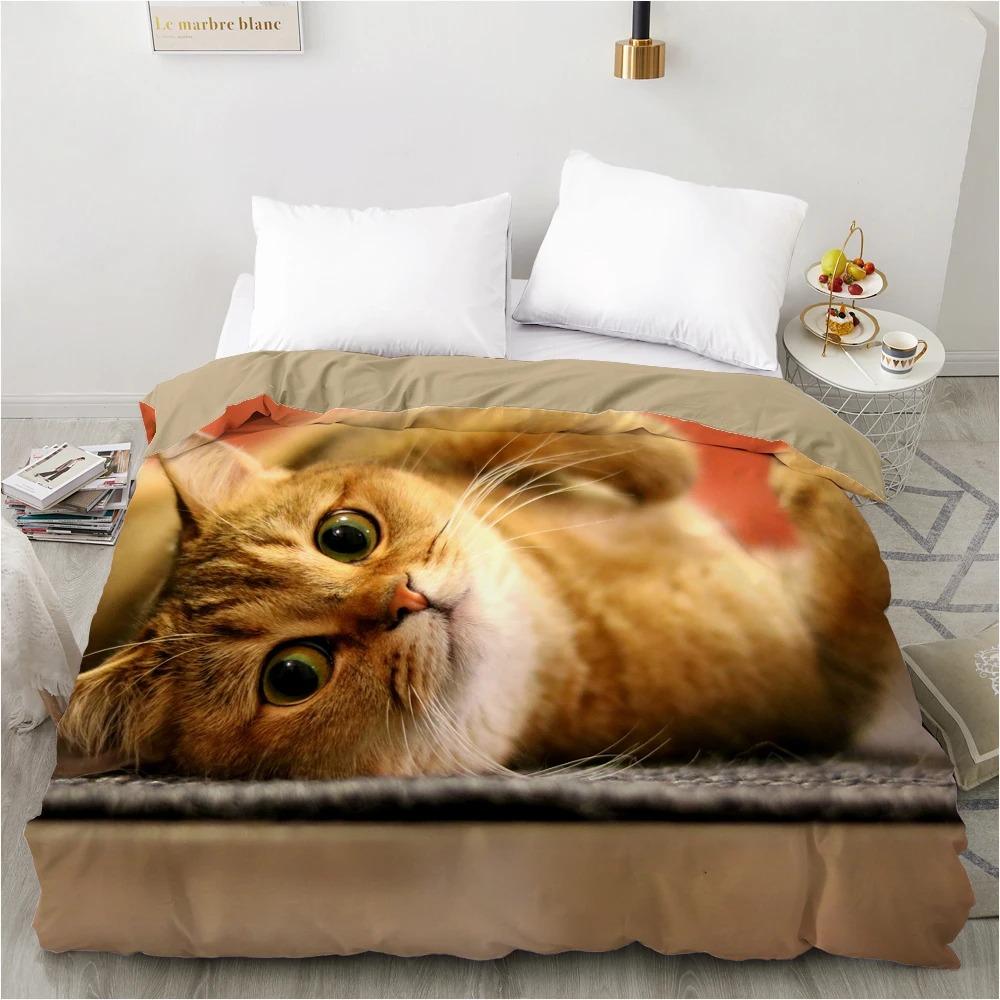 3D Duvet cover QuiltBlanketComfortable Case Luxury Bedding 135 140x200 150x200 200x220 for Home animal Cat Cute white