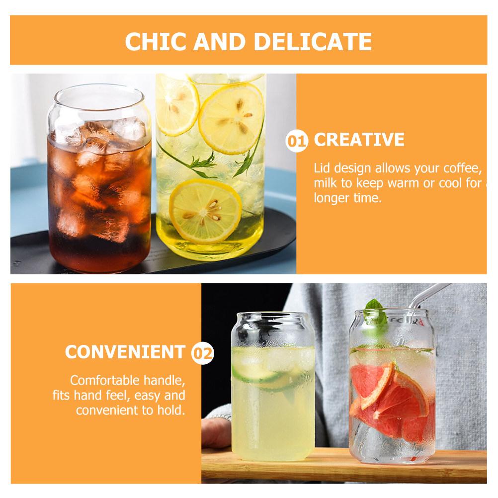 2Sets Glass Straw Mugs with Lid Rustproof Wear Resistant Comfortable Handle Warm Cool Retention Stylish Bedroom Dining Room
