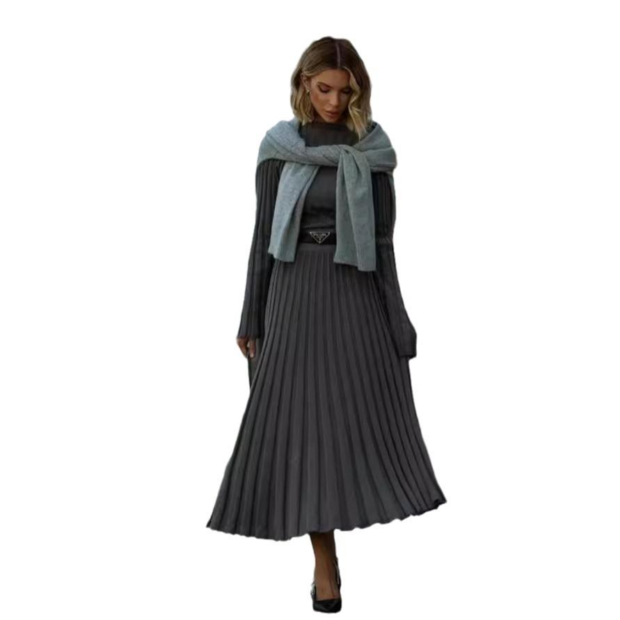 2024 Autumn Solid Color Round Neck Slimming Knit Dress