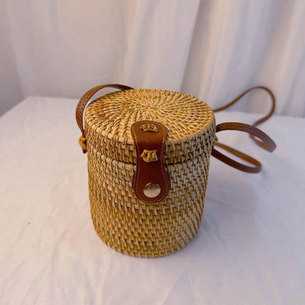 Ethnic Style Rattan Weave Bag Bohemian Round Crossbody Bag Retro Beach Bag  Picnic