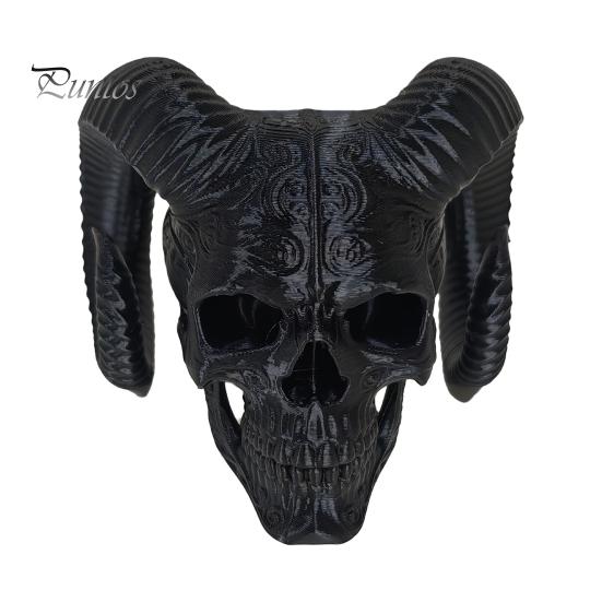 Personalized Goth Room Decor 3D Printed Goat Horn Skull Ornament, Gothic Ram Horned Devil Handmade Style Desktop Skull, Halloween Dark Statue for Home