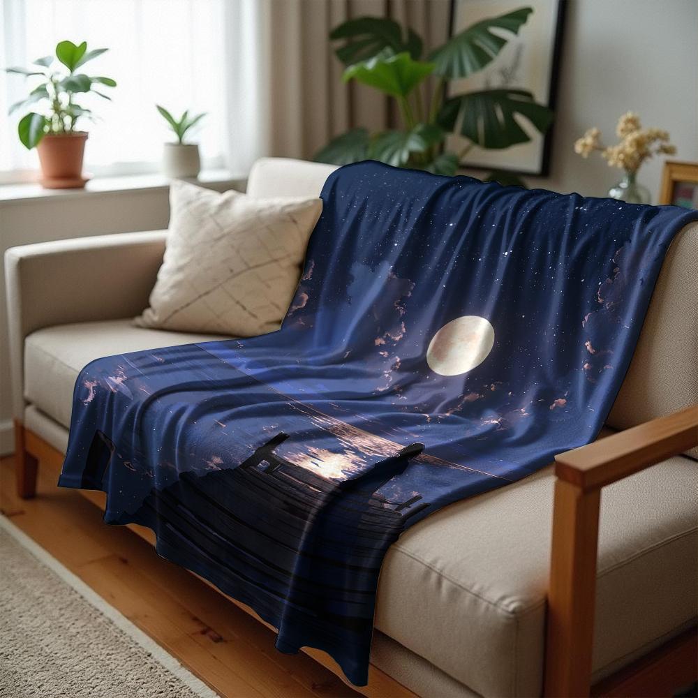 Moon Bat Graphic Soft Flannel Blanket Breathable Warm Throw for Office Car Sofa Kids Room Birthday Xmas Gift