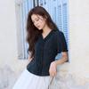 Sancai Plus Size V-Neck Polka Dot Short Sleeve Blouse