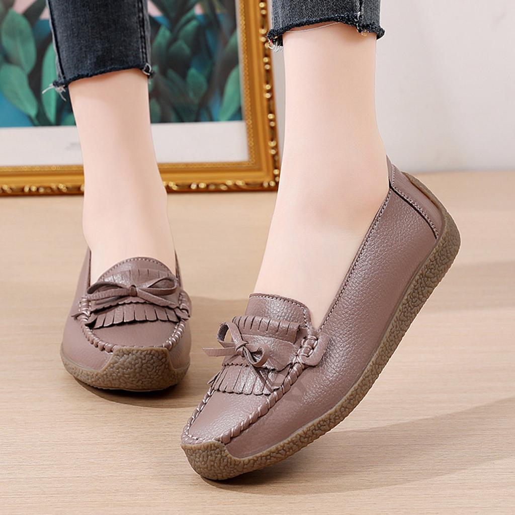 Leather Beans Shoes Women Soft Sole Single Shoes Footwear Fashion Shoes Flip Flop Sandals for Women Casual Summer