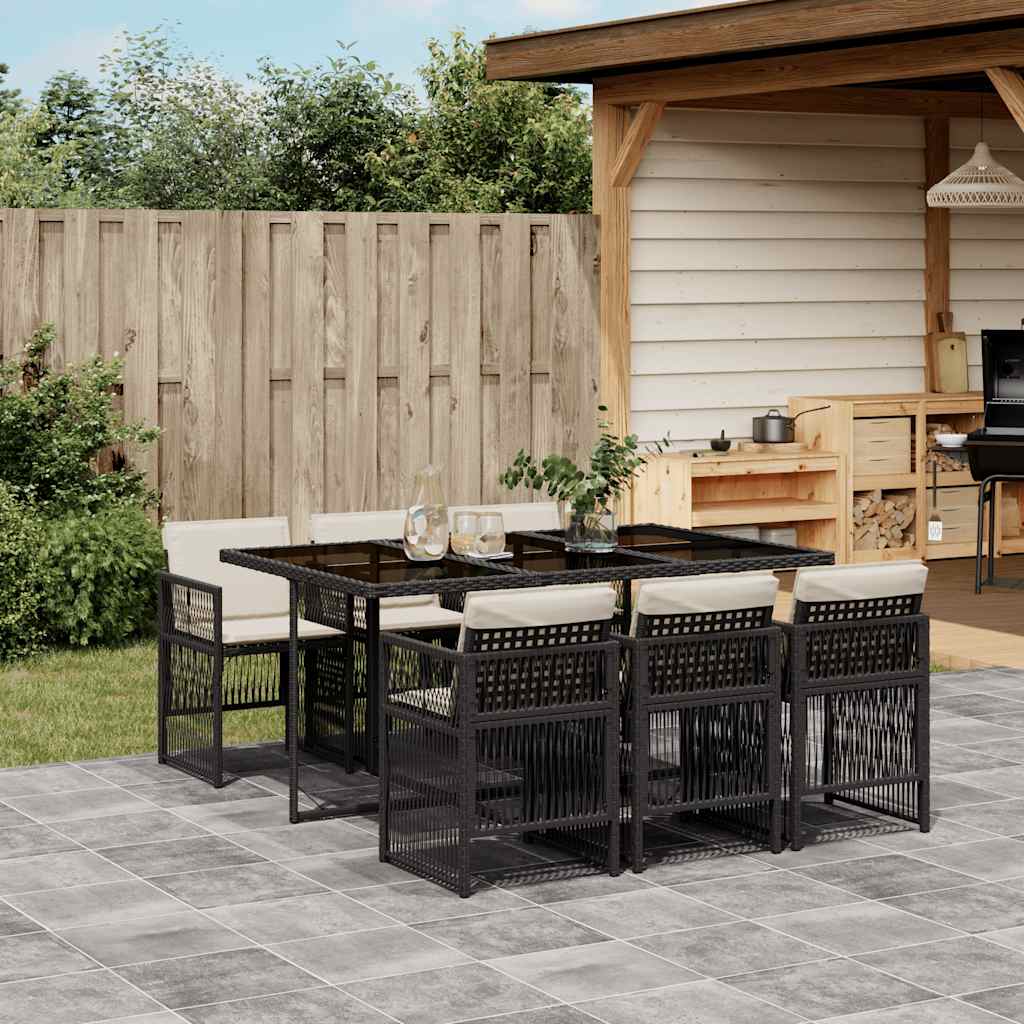 Vidaxl 7-Cz. Garden Furniture Set With Cushions, Black, Poly Rattan