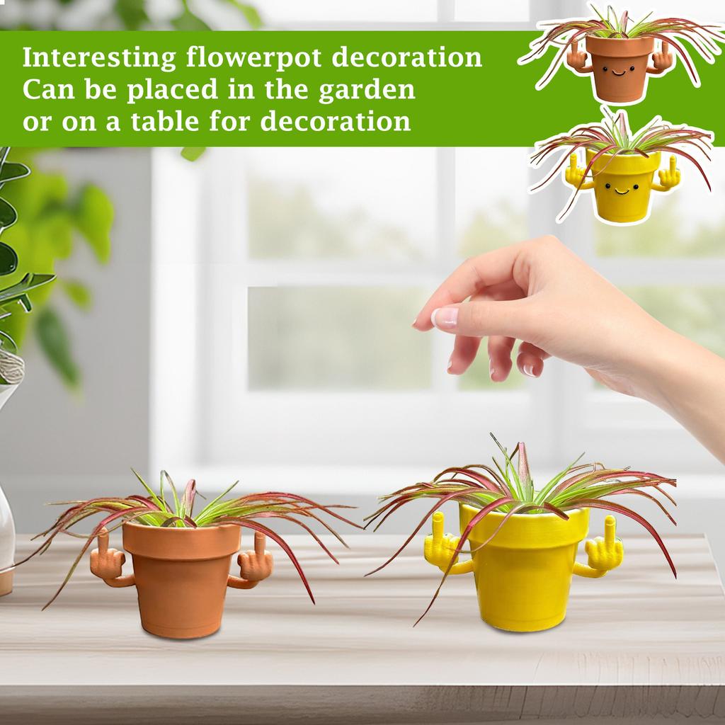Ghiveci de flori interesant și unic cu degetul mijlociu, ghiveci mic interesant pentru plante de interior, ghiveci zâmbitor cu degetul mijlociu îndreptat în sus
