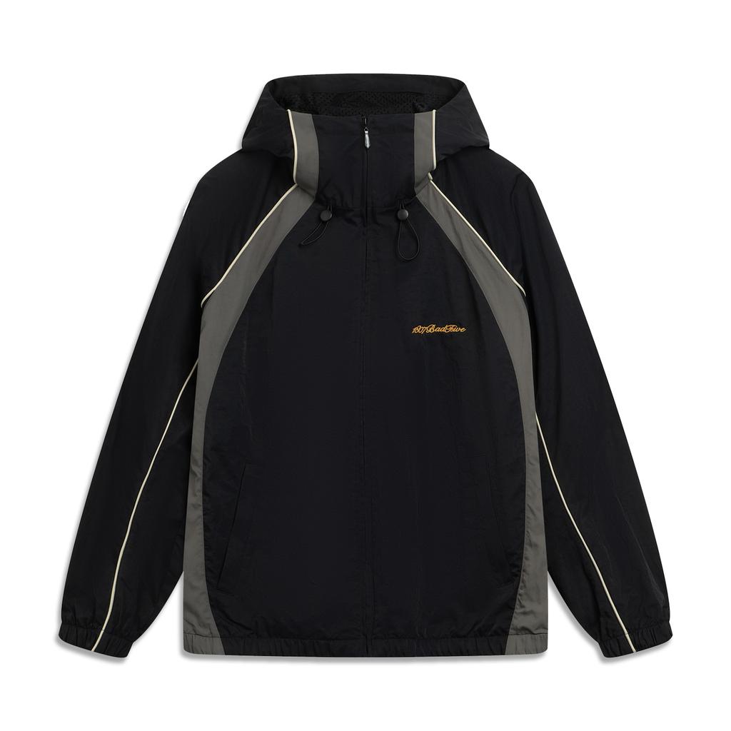 Li Ning Basketball Series Simple Comfortable Versatile Color Block Letter Sports Windbreaker Men Outerwear Black AFDVH87-3