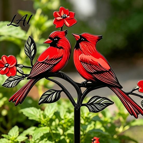 Ground Stake Metal Bird Garden Decor Weather Resistant Printed Flat Yard Art Ornament Rustproof Planter Durable Outdoor Lawn Decor Pot Insert