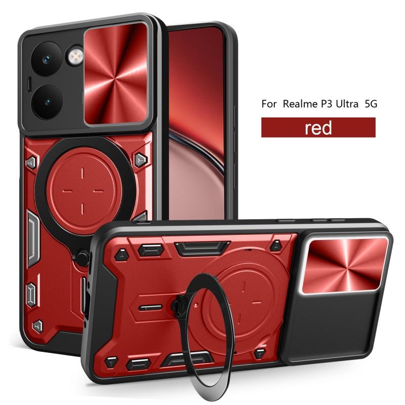 For Realme P3 Ultra 5G Case Magnetic Car Holder Ring Armor Phone Case For Realme P3 Ultra 5G Slide Lens Protect Cover