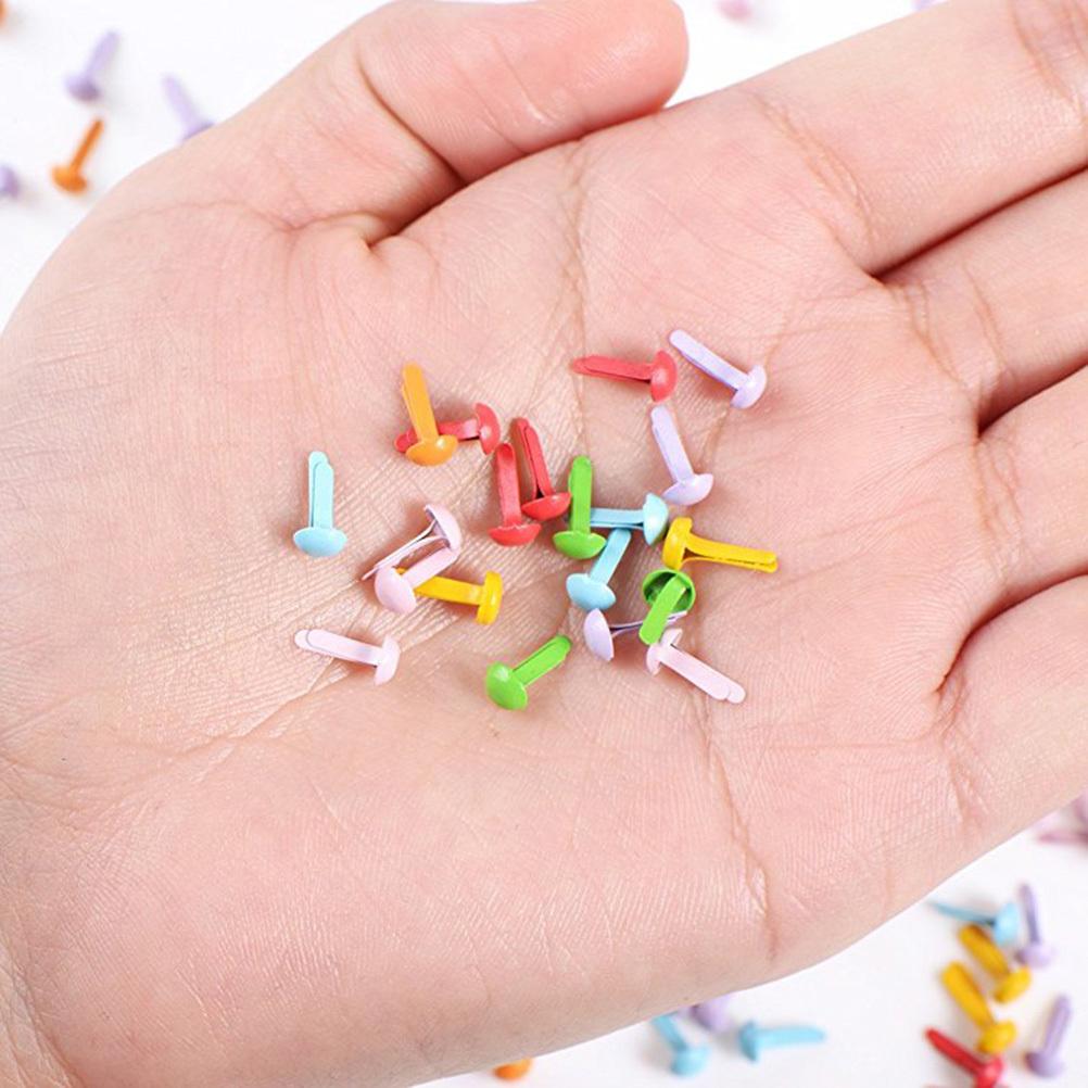 100Pcs Mini Round Colored Brads Assorted Pastel Shades Metal Two-Prong Brads for Scrapbooking DIY Crafts 8x20mm