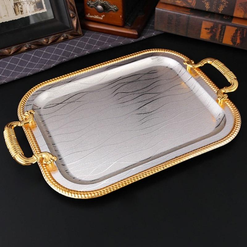 Fruit Tray,Metal Cake Plate,Silver Smooth Surface Portable Hand Snack Disc,Nuts Organizer Wedding Party Desktop Decoration