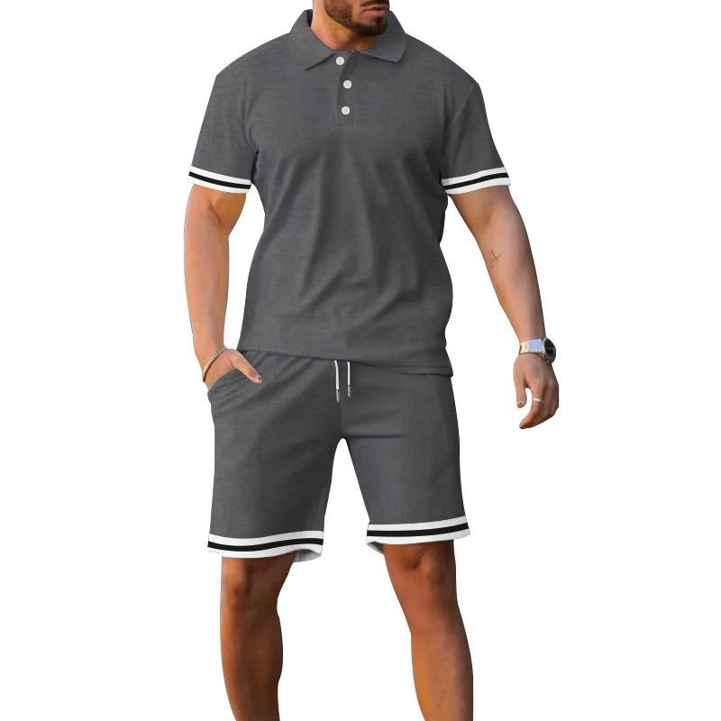 Men's Fashion Short Sleeve Suit Polo Shirt Shorts Sports Leisure Two-piece Trendy Conjuntos Hombre