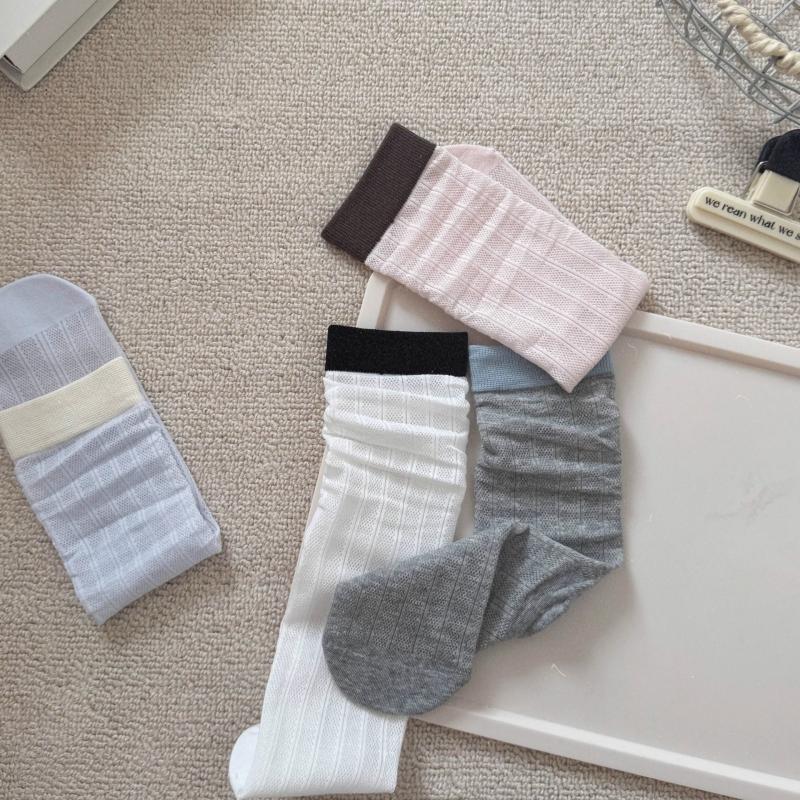 

5 Pairs Women Mesh Mid Tube Socks Spring Summer Hollow Out Thin Design Breathable Soft Comfortable Versatile Casual Socks