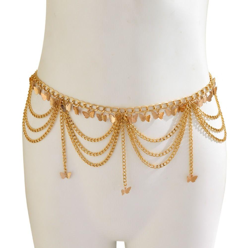 Body Jewelry Metal Body Chain Gold Pearl Tassel Waist Chain Vintage Beach Accessories