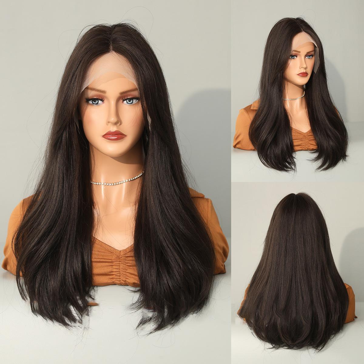 

Женский искусственный парик 58 см, волосы Pure, ручная работа, короткий прямой парик, Т-образный передний кружевной парик, красивое украшение, парик канекалон 58cm23INCH чёрный