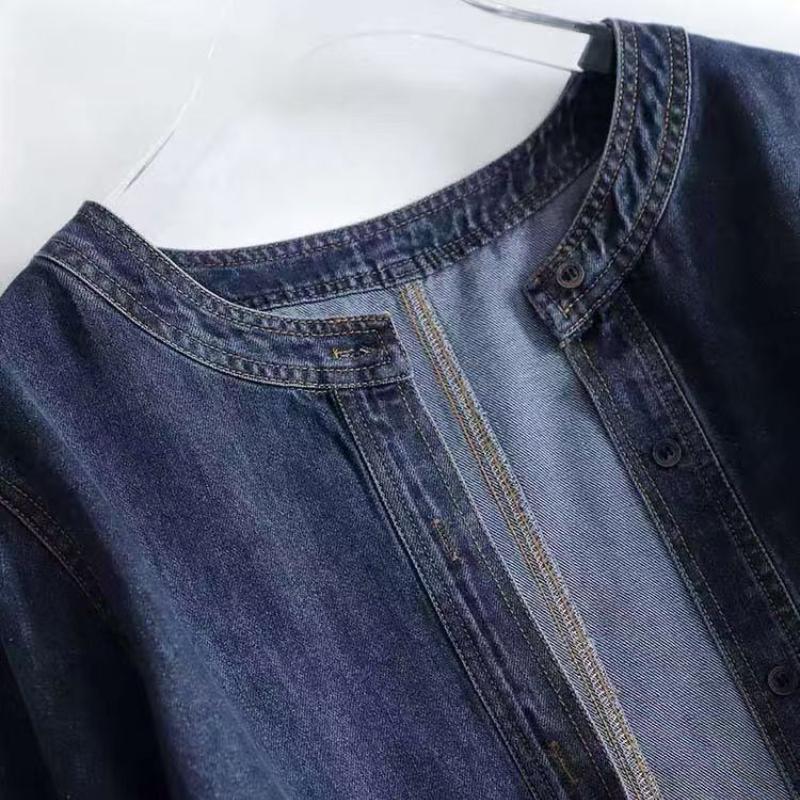 Women's Spring & Autumn Blue Denim Cardigan Short Jacket - Elegant Original Wash Designer Style Fashionable Casual Office Outerwear