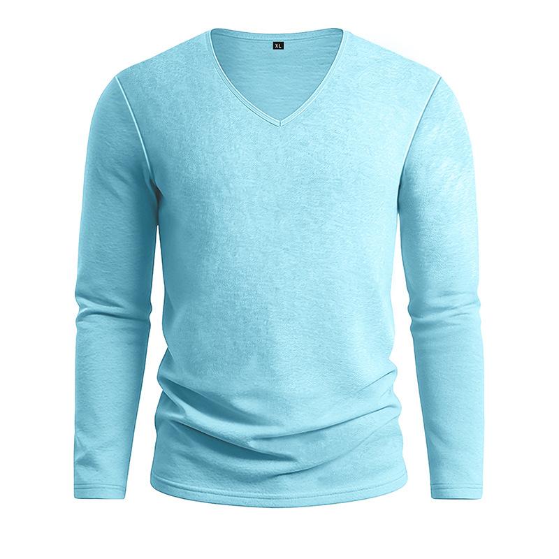 T-shirt Estiva da Uomo a Manica Lunga Scollo a V Cotone Lino Ampia Casual Base Monocolore Magliette Top Traspiranti