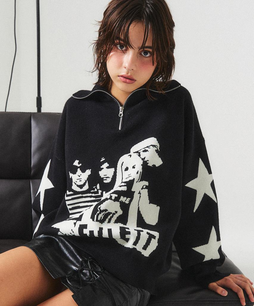 FALLETT Rock Band Half Zip Knit Black